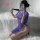 A woman poses with a smartphone, wearing a sheer purple pinxian sexy ink-wash jiangnan qipao lingerie set featuring a high-wa...