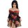 A woman wears a japanese-inspired sheer kimono with floral patterns, featuring an off-shoulder design and red accents, perfec...