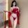 Vintage-inspired red silk robe paired with elegant hanfu-inspired embroidered bodysuit and qipao-style lingerie set, perfect ...