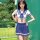 Woman in playful japanese schoolgirl costume with color-block collar, perfect for role play and plus size friendly.