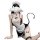 Playful maid costume for women featuring sheer lace design, sexy lingerie style with playful elements like a cat tail and clo...