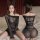 Sexy sheer black mesh bandeau top and bottom set with push-up lifting effect, perfect for plus-size women seeking stylish and...