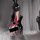 Woman wearing plus size bunny costume with sheer lace bodysuit, open crotch, thigh highs, and ears for role play.