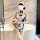 Sexy maid costume with white dress and bow tie, holding a teddy bear, perfect for bedroom play outfits.