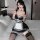 Sexy maid costume with lace details and adjustable straps, perfect for curvy women seeking a bold look.