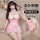 Sexy maid costume for role play, cute pink lingerie set with headband and stockings