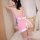 Sexy pink maid costume with white accents, perfect for role play and bedroom fun. plus size design offers comfort and allure.