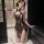 Sensual black sheer cloud brocade nightgown featuring butterfly knots, perfect for plus-size women seeking elegant sleepwear.