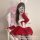 A person wearing a festive red and white christmas bodysuit with bunny ears, perfect for holiday cosplay.