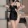 Sexy black floral lace cheongsam lingerie set with open slit and backless design, perfect for plus-size women seeking elegant...