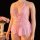 Pink lace bodysuit with halter neck design, featuring cut-outs and sheer fabric, perfect for women seeking elegant sleepwear.