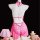 Pink lace bodysuit with halter neck and cut-outs, sheer design, perfect for women seeking elegant sleepwear.