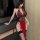 Sexy red lace cheongsam-style nightgown with flirty neckline and hook-on design, perfect for plus size lingerie sleepwear set...