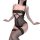 Woman wearing black lace lingerie set with steel-boned push-up top and open-crotch design, plus size sleepwear robe for small...