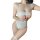 Sheer mesh plus size bodysuit with steel-boned push-up cups, lace trim, and open-crotch design for small busts.