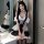 Sexy maid costume outfit featuring black and white design with lace details, perfect for role play and evening wear.