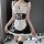 Sexy maid costume outfit featuring a black and white dress with lace details, perfect for role play and seductive bedroom cos...