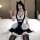 Sexy maid costume outfit featuring black and white design with lace details, perfect for role play and evening wear.