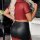 Sexy plus size pu flight attendant costume set featuring a red crop top with black accents and matching high-waisted skirt, p...