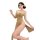 A woman models a beige plus-size lingerie dress with lace sleeves, featuring a high slit and off-shoulder design, perfect for...