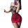 Woman in red secretary skirt and black lace lingerie set, showcasing the plus size seductive lingerie set - busty bedroom sec...