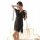 A woman poses elegantly in a sheer black plus-size sensual sleepwear set, featuring lace details and delicate ties, perfect f...