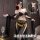 Model wearing black plus size sensual lingerie set with gold accents, sheer sleeves and skirt – exotic elegant sleepwear for ...