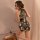 Vintage floral print bodycon pajama set featuring high slit and cinched waist design, perfect for plus size comfort and elega...