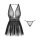 Sheer black deep v neck sleep dress with backless design and matching thong, elegant plus size lingerie set for nightwear.