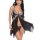 Elegant black lace bodysuit dress with sheer fabric, featuring delicate floral patterns and adjustable straps, perfect for wo...