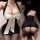 Sexy black halter mini dress with white bow detail, featuring a sheer backless design and lace bodysuit for small bust enhanc...