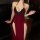 Seductive red lace cheongsam lingerie set with deep v-neckline and thigh-high slit, perfect for women seeking allure and eleg...