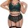 Plus size sexy lace lingerie set with sheer bra and panty, featuring floral embroidery and garter straps for a bold look.