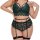 Plus size sexy green lace lingerie set with sheer bra and panty, featuring floral patterns and garter straps for a bold look.