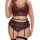 Plus size red and black lace lingerie set with sheer bra, panty, and garter straps for us/eu markets.