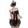 Woman wearing a black sheer mesh sleep dress with an open-crotch design and bow details.