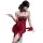 Woman wearing red vintage embroidered sheer mesh nightgown with matching set, featuring lace details and elegant design for d...
