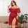 Plus size sexy lace sleepwear set - sheer off-shoulder cami dress with transparent mesh & floral embroidery, featuring elegan...