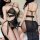 Sexy black lingerie set with sheer robe, gold chains, and strappy design for a bold, seductive look.