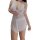 White lace bodysuit with sheer mesh shorts for curvy women, featuring open-crotch design and delicate floral detailing.