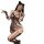 Curvy woman in plus size leopard print lingerie set with cat ears, sheer stockings, and gloves. cute wild cat bodycon sleepwe...