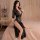 Sexy black lace dress with sheer mesh, side slit, and deep cutout design, perfect for plus-size women seeking elegant sleepwe...
