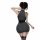 Woman wearing plus size sexy lingerie set with midnight chic high-neck mini dress and red garter straps.