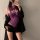 Woman wearing purple lace lingerie set with black blazer, showcasing seductive design and elegant style for roleplay or sleep...