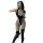 Woman in black open-crotch bodysuit with thigh-high stockings, showcasing a sexy lingerie set for plus size allure.