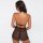 Back view of plus size sheer polka dot mesh lingerie set with black trim and tie details.