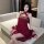 Woman modeling red sheer mesh hanfu-inspired corset dress with overlay top, plus size sexy lingerie set.
