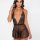 Woman modeling plus size sheer polka dot mesh lingerie set with lace trim and deep v-neck, thai-inspired erotic sleepwear.
