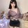 Woman wearing a plus size sexy lingerie set with sheer side-open waist-baring design, styled as a nightclub secretary costume...