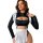 Sexy maid costume for women featuring a black bodice with cutouts, long sleeves, and a white apron-style skirt, perfect for r...